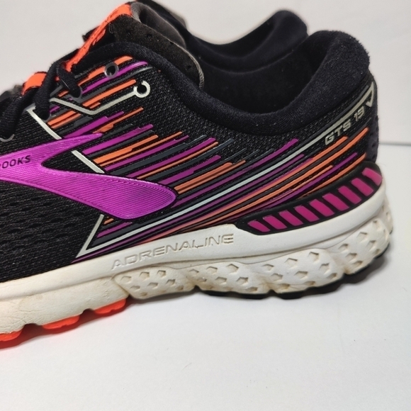 Brooks Adrenaline GTS 19 Black Pink Orange Women's Running Shoes Size 11.5B Med - Picture 6 of 9